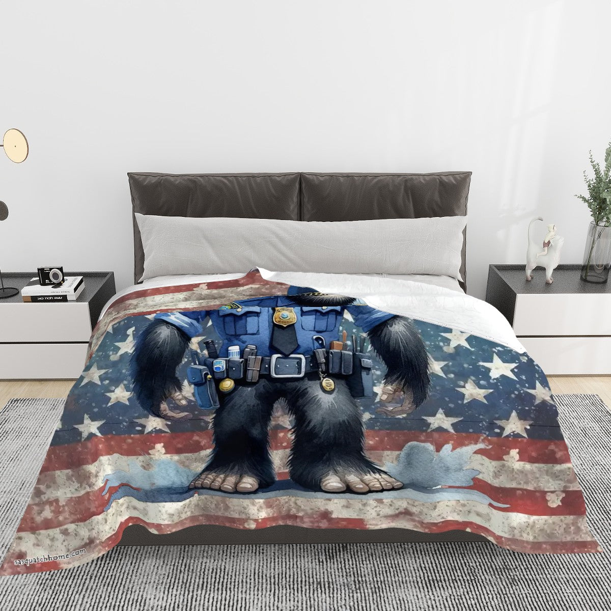 Bigfoot Sasquatch Police Officer, Soft Flannel Blanket