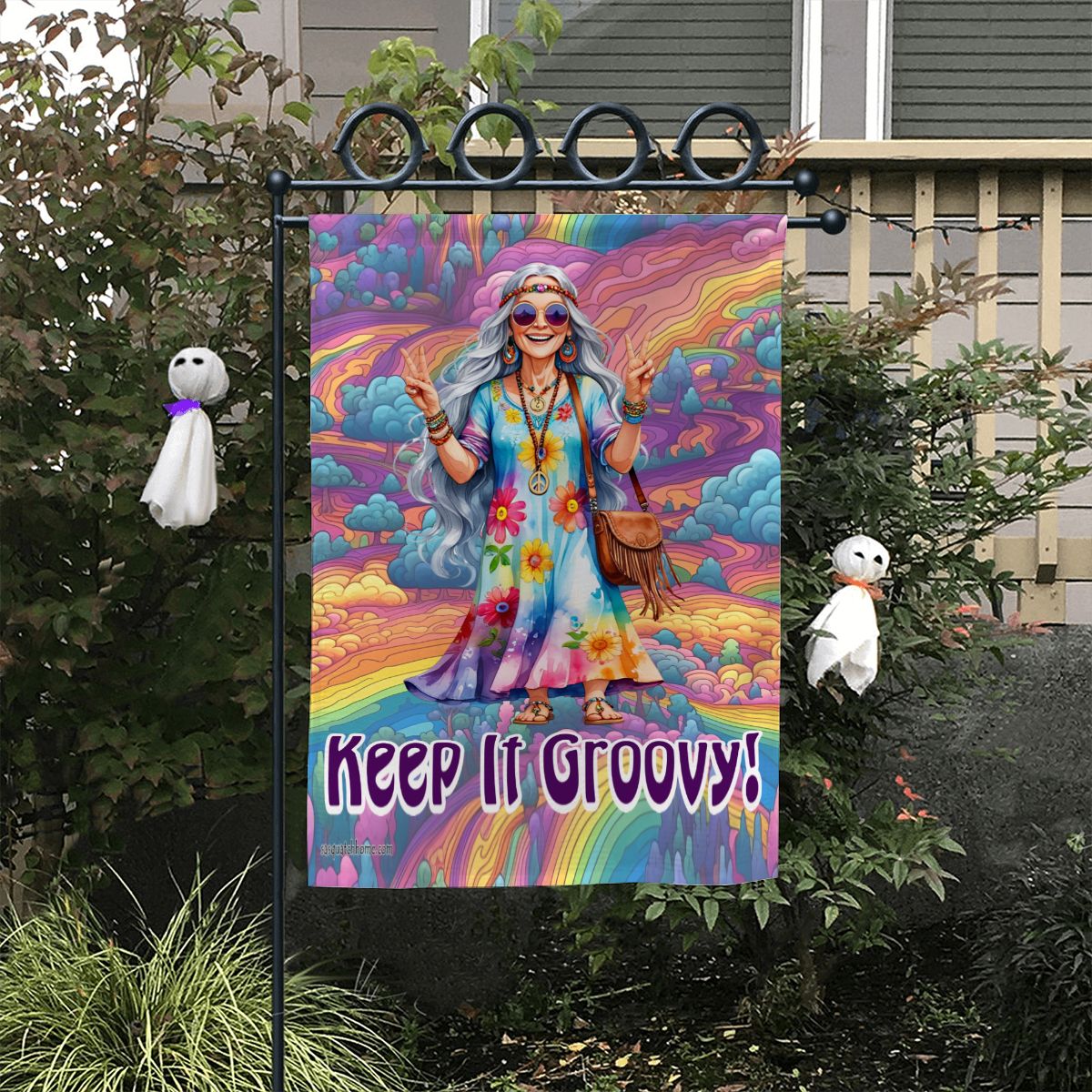 Hippie Couple, "Keep It Groovy", Garden Flag 12"x18" (Made in USA)