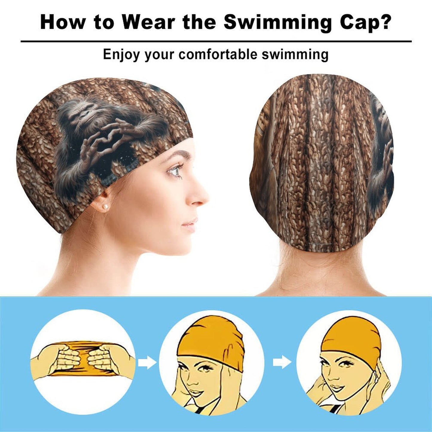 Happy, Bigfoot / Sasquatch, Adult Swimming Cap