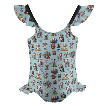 20 Misc Designs, Girls One-Piece Summer Swimsuit, Ruffle Shoulder