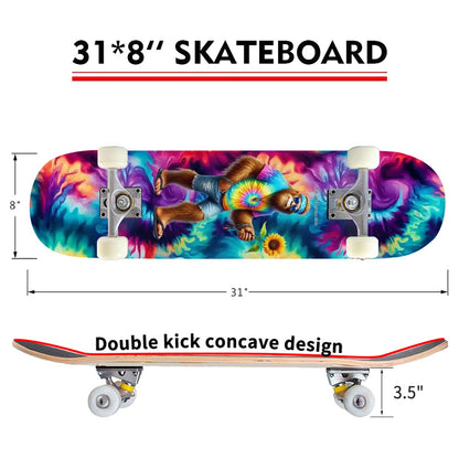 Bigfoot / Sasquatch Hippie Flower, High Density 7 Layer Skateboard, Made In USA
