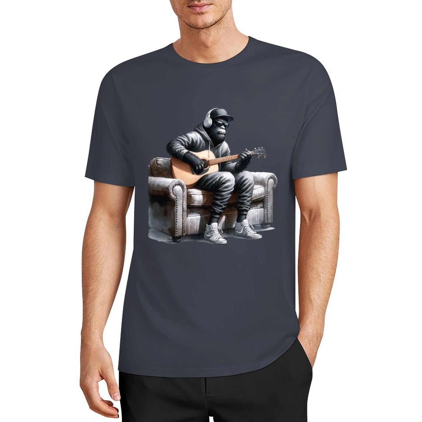Bigfoot - Sasquatch Play Guitar Short Sleeve Cotton T-Shirt