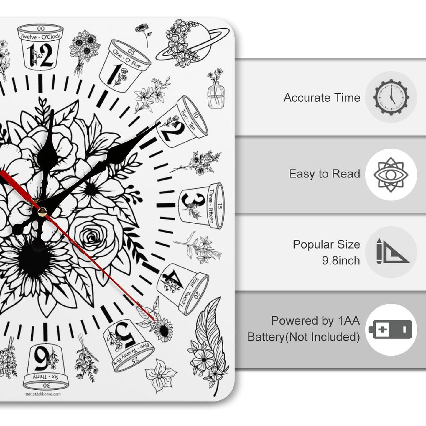 Flowers Square Wall Clock