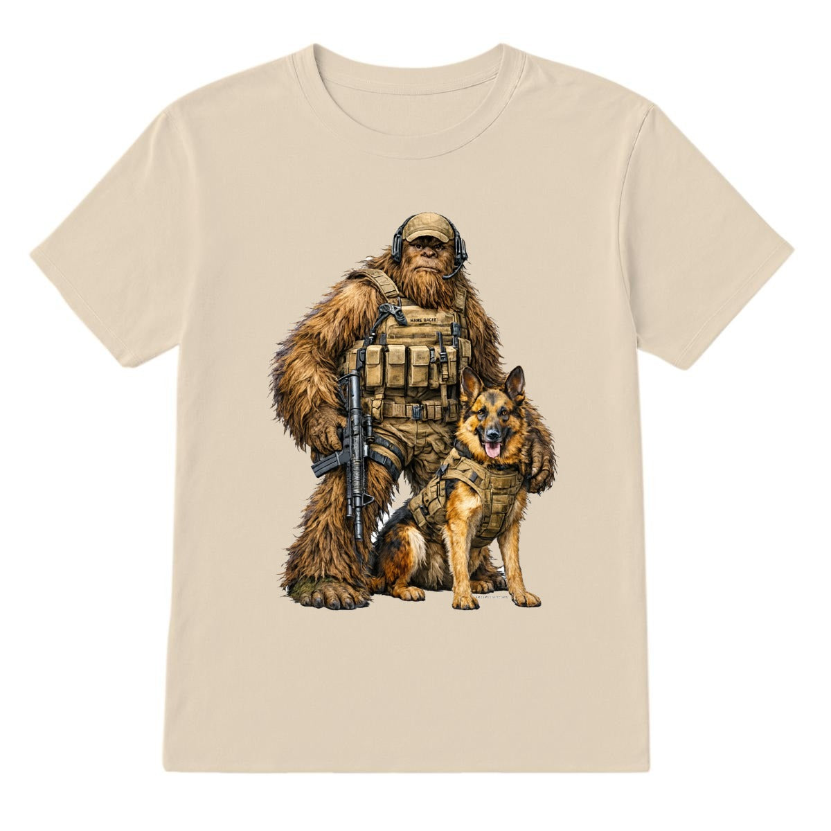 Bigfoot Sasquatch Soldier & Dog, Gildan 5000 T-Shirt