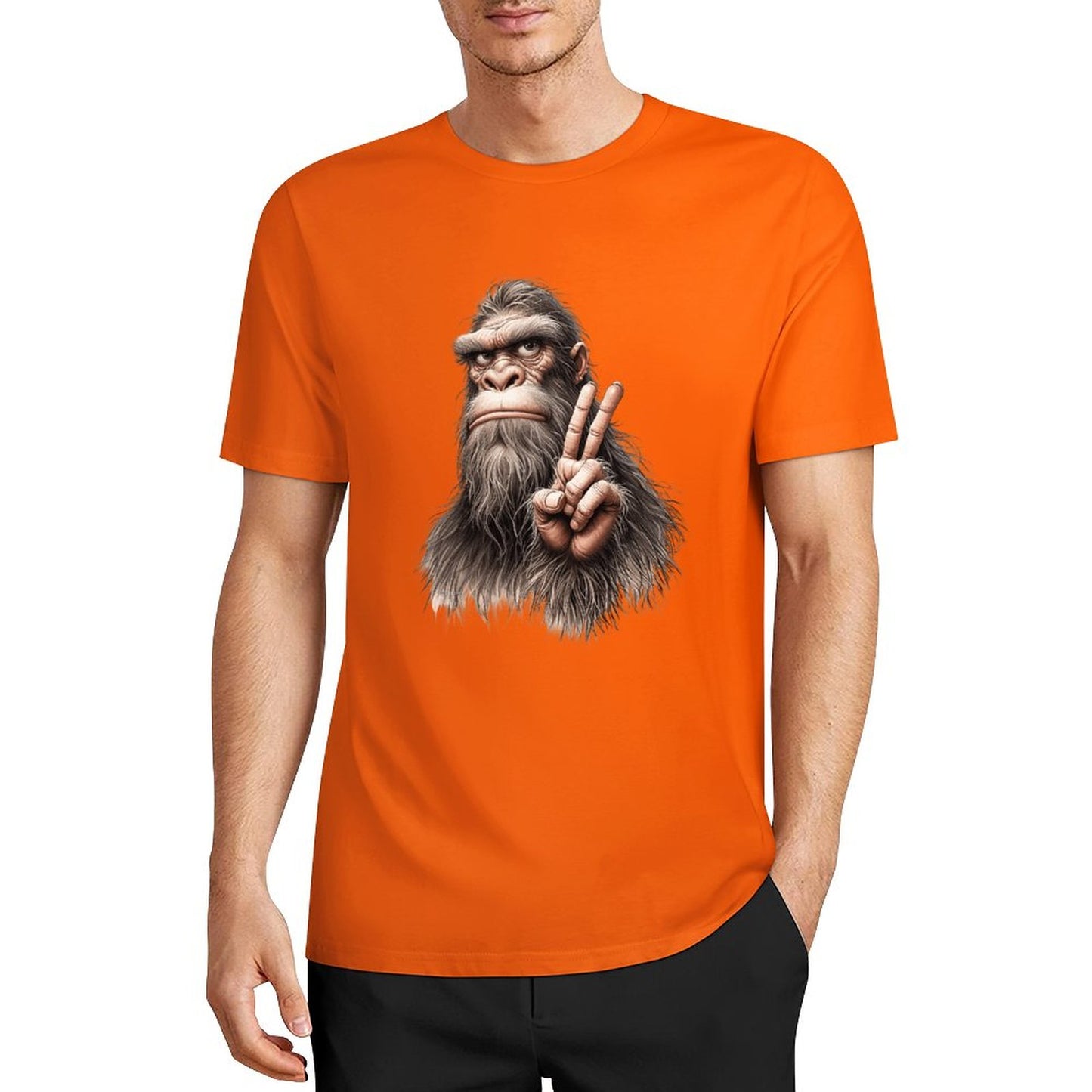 Bigfoot - Sasquatch Peace Hand Short Sleeve Cotton T-Shirt