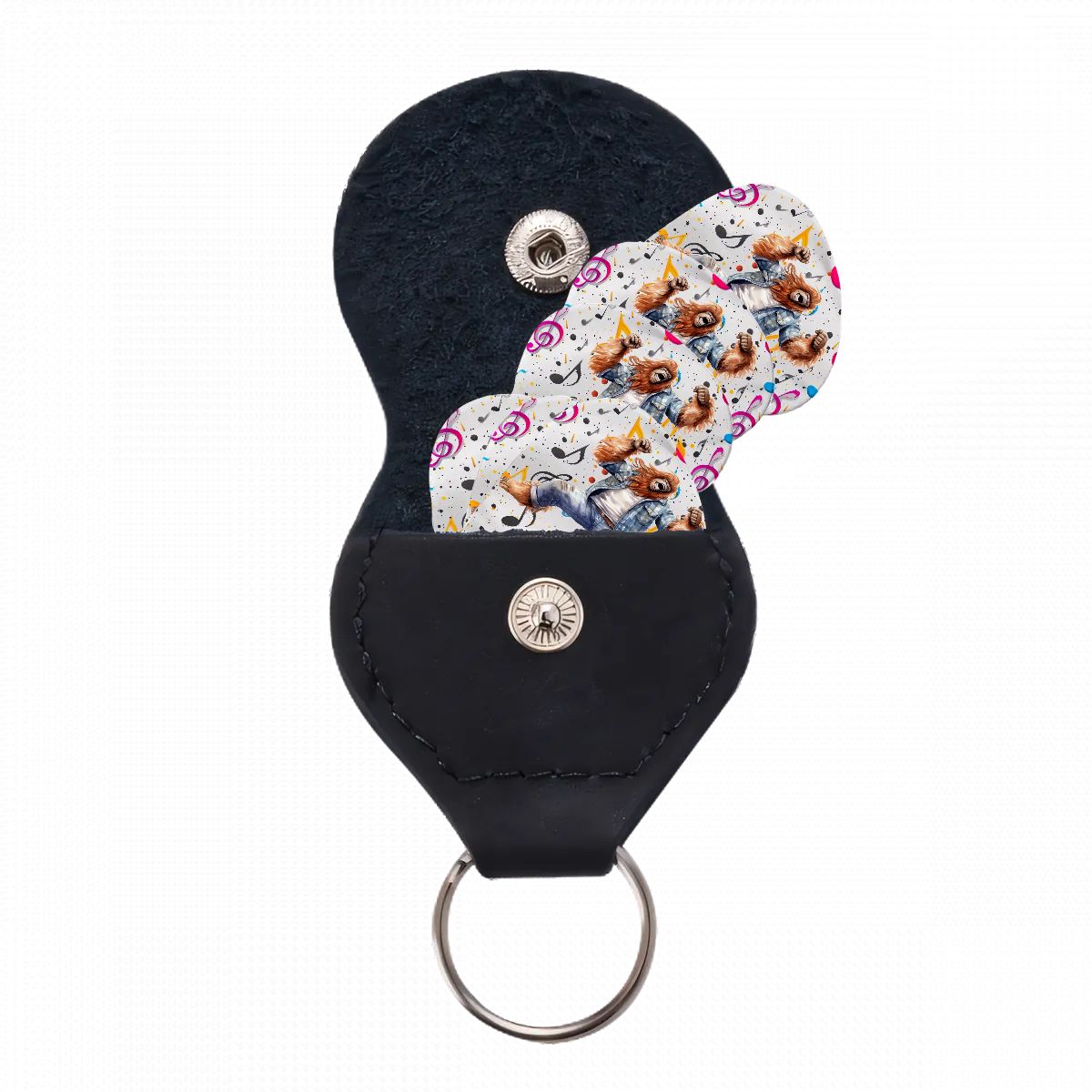 6 Guitar Picks with Keychain Snap Case- Dancing Sasquatch Bigfoot – 3 Thicknesses