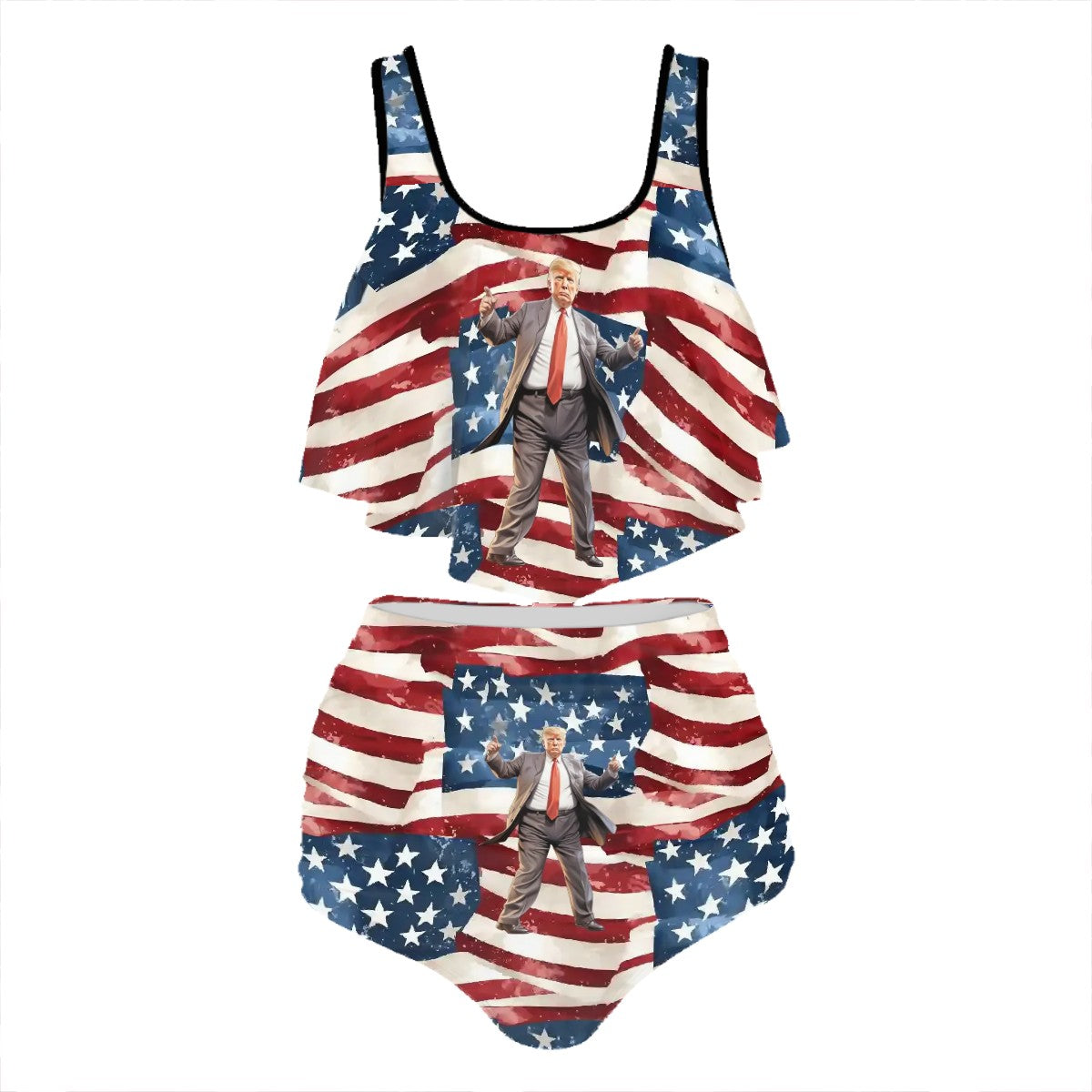 Donald Trump Dancing, Plus Size Women Bikini Flowy, Ruffle Top Swimsuit