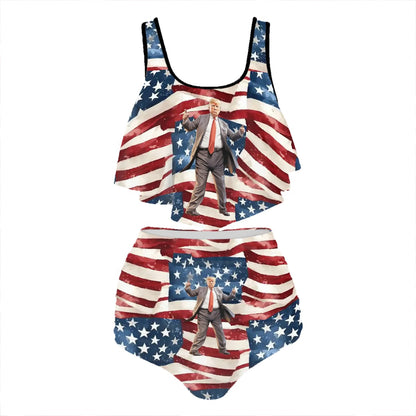 Donald Trump Dancing, Plus Size Women Bikini Flowy, Ruffle Top Swimsuit