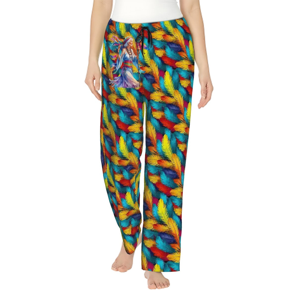 Rainbow Feathers,  Hippie,  Women's Pajama Pants with Pockets