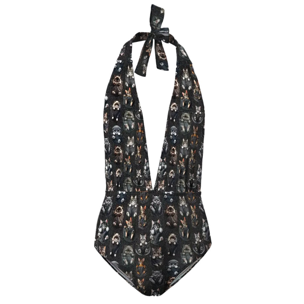 Kittens In Pockets, Women’s Deep V One Piece Swimsuit