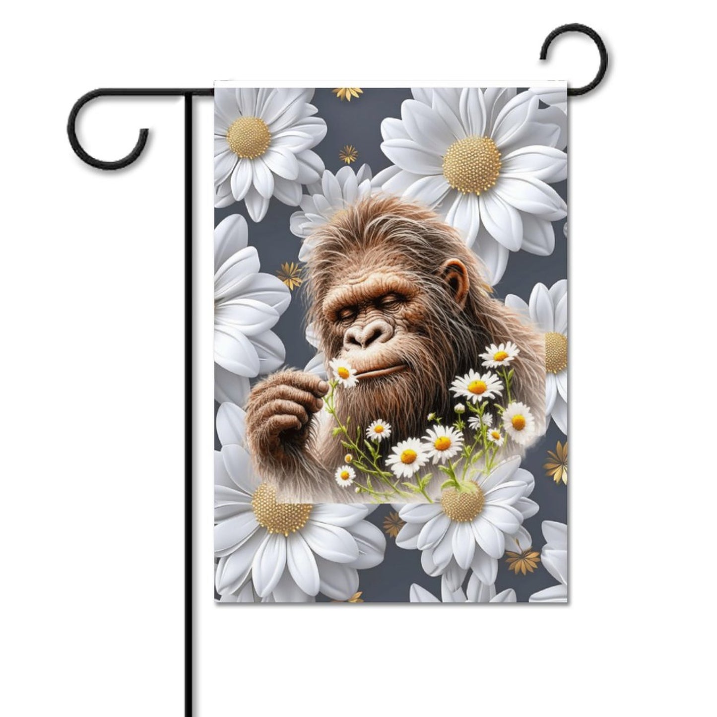 Sasquatch "Smell the Flowers" Flag in garden (1 Pic on 2 Sides)-12"x18"