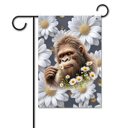 Sasquatch "Smell the Flowers" Flag in garden (1 Pic on 2 Sides)-12"x18"