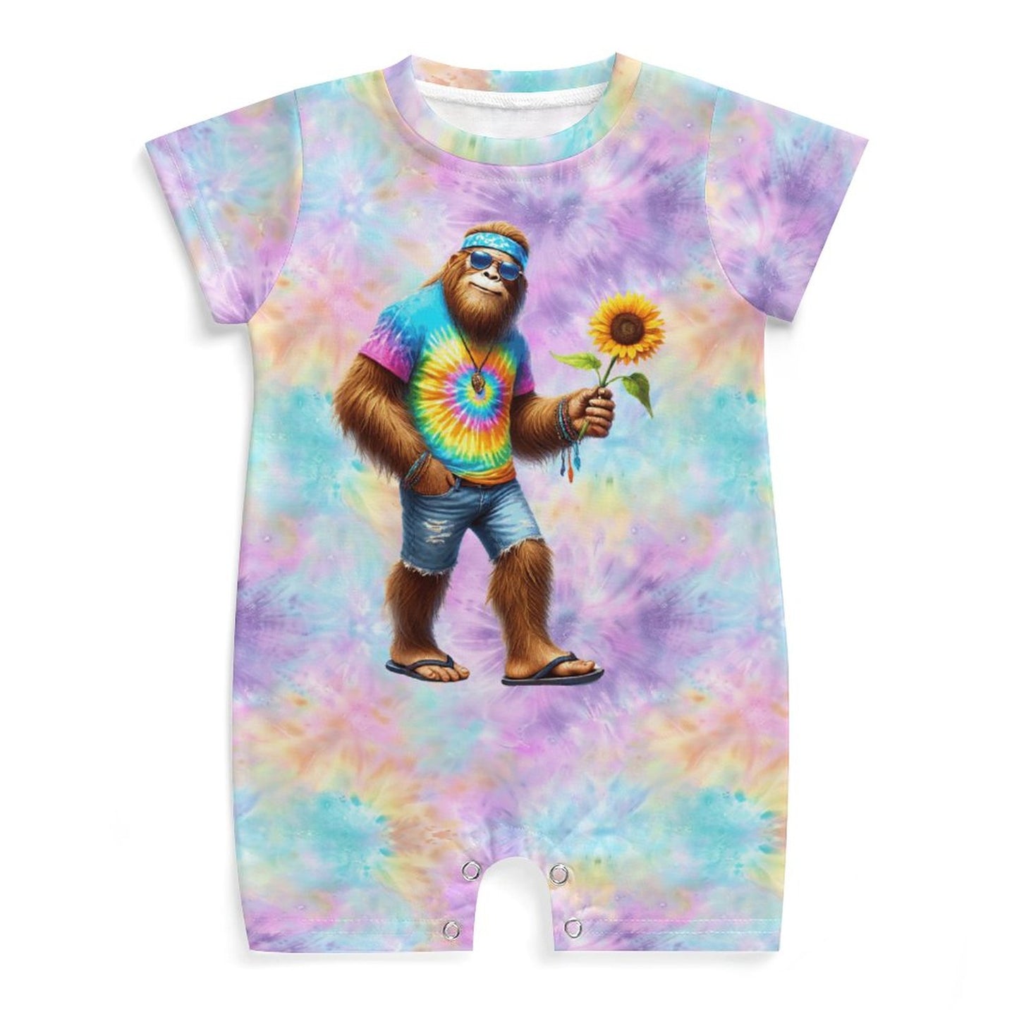 Hippie Bigfoot / Sasquatch, Faux Cotton Short Sleeve Baby Bodysuit Romper