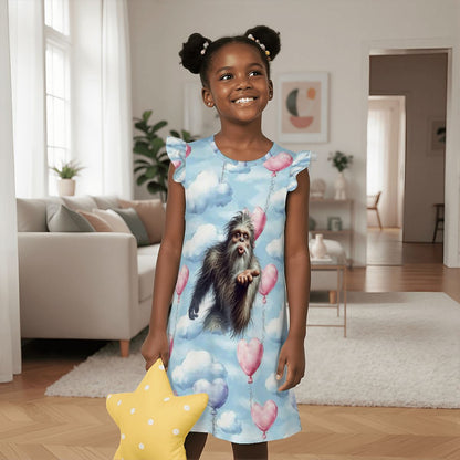 Bigfoot Sasquatch Blow Kiss, Girl's Flutter Sleeve Nightgown