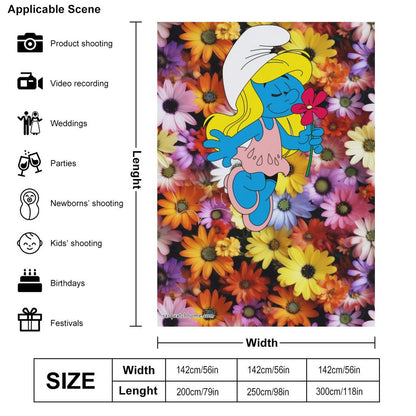 Smurfette "Smell the Flowers" Photography Backdrop-56"x79"/ 142x200cm (Excluding Frames)
