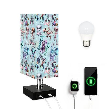 6 Alien Designs, Square Table Lamp with USB Ports, Charger