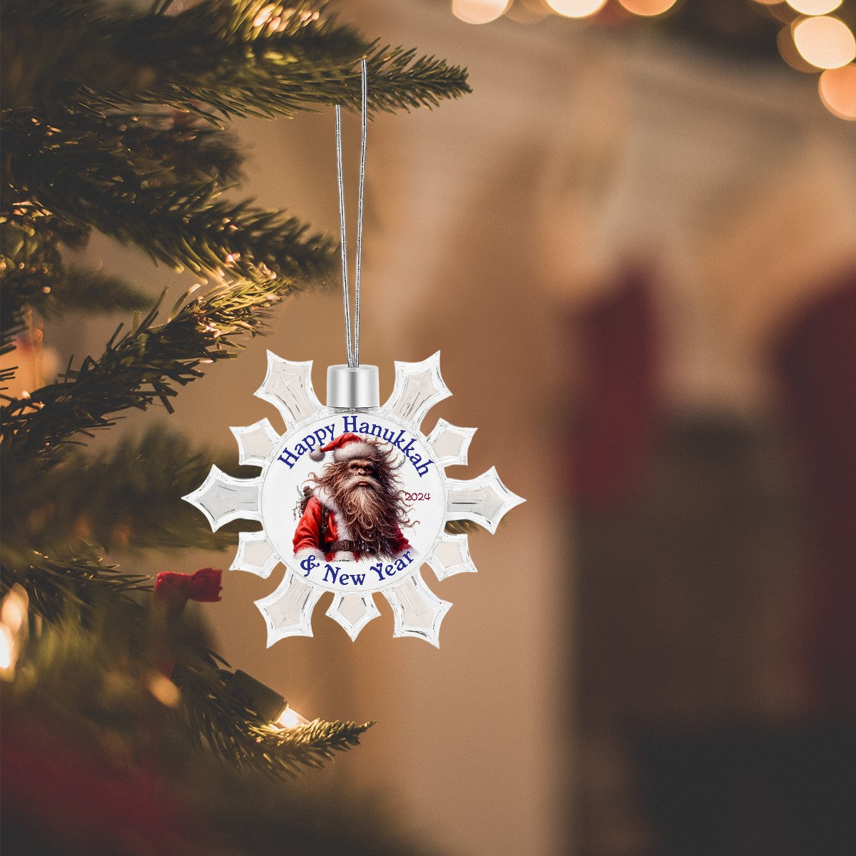 Bigfoot Sasquatch "Happy Hanukkah" Christmas Snowflake Decorations