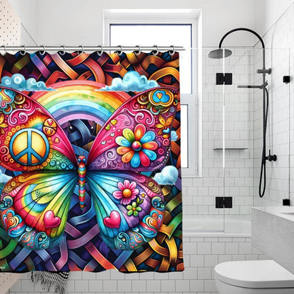Colorful Hippie Butterfly, Waterproof Polyester Shower Curtain – Made in the USA – 70.8x70.8”