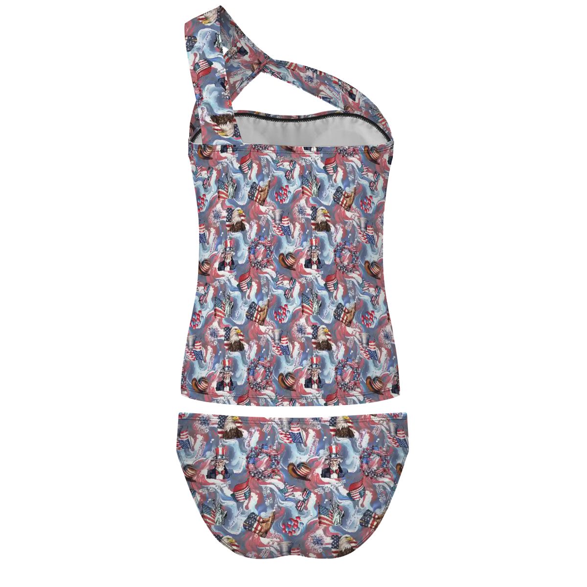 8 Patriotic Designs, Women One Shoulder Tankini, Two Piece, Unicorn, Cats, Dogs, Eagles