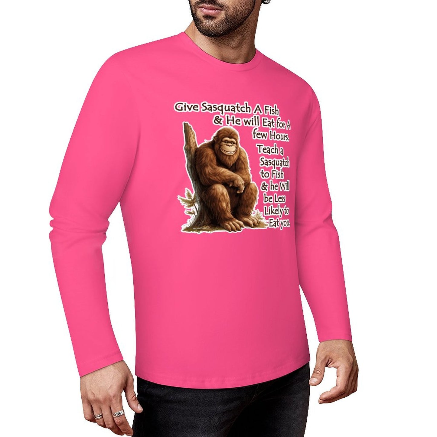 Bigfoot - Sasquatch "Give Sasquatch A Fish..",  Cotton Unisex Long Sleeve T-shirt
