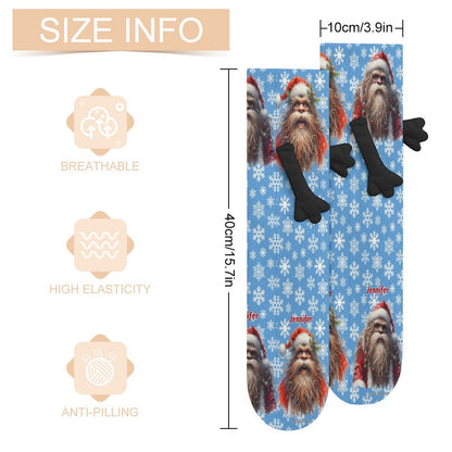 Santa Bigfoot Magnetic Holding Hands Funny Socks – PERSONALIZE FREE