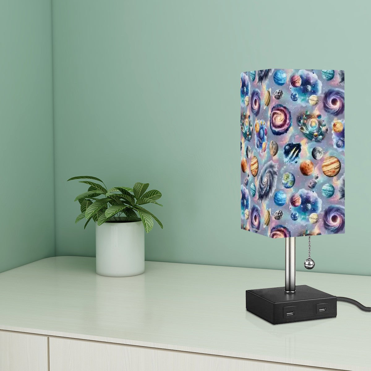 20 Misc Designs, Square Table Lamp with USB Ports, Charger