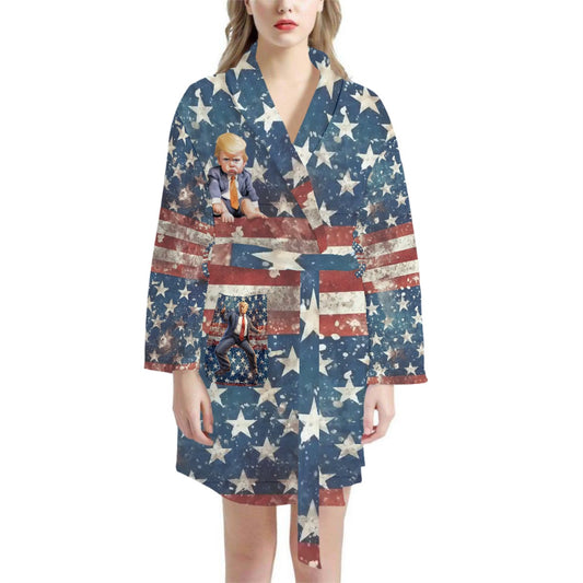 Donald Trump Cartoon Themed, Women’s Bath Robe 33.5” Long