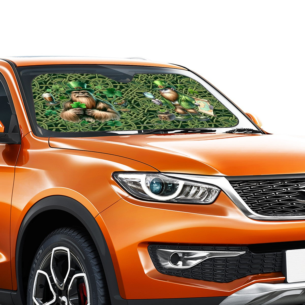 St Patrick Bigfoot / Sasquatch, Auto Car Windshield Sun Shade