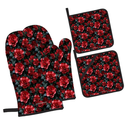 10 Beautiful Flower Designs, 4 Piece Oven Mitts / Pot Holder Sets