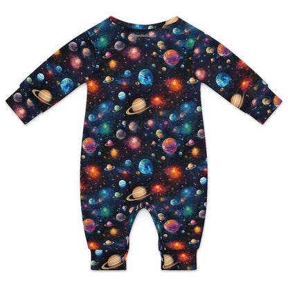 12 Galaxy / Outer Space, Long Sleeve Baby / Toddler Romper, Faux Cotton