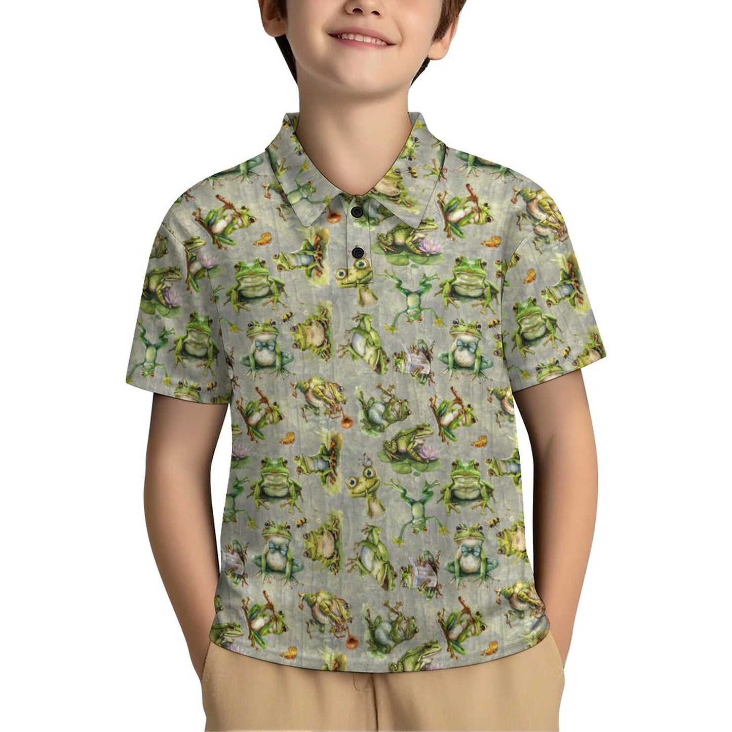 10 Animal Designs, Kids Button Down Polo Shirt