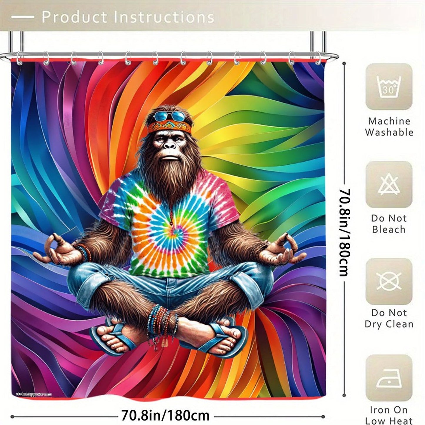 Hippie Sasquatch Bigfoot, Waterproof Polyester Shower Curtain – Made in the USA – 70.8x70.8”