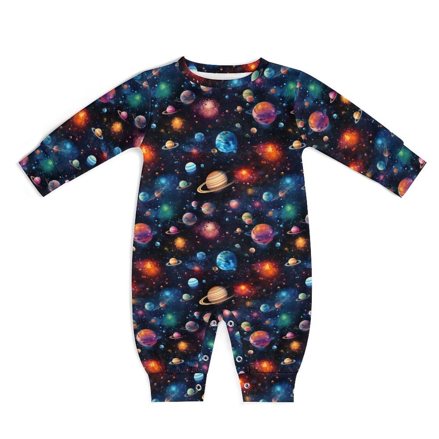 12 Galaxy / Outer Space, Long Sleeve Baby / Toddler Romper, Faux Cotton