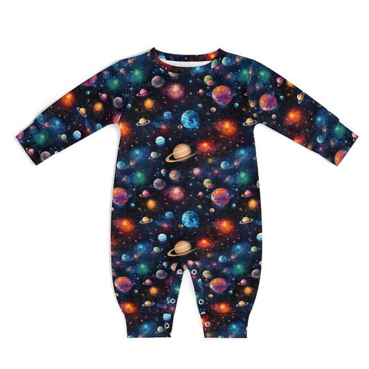 12 Galaxy / Outer Space, Long Sleeve Baby / Toddler Romper, Faux Cotton