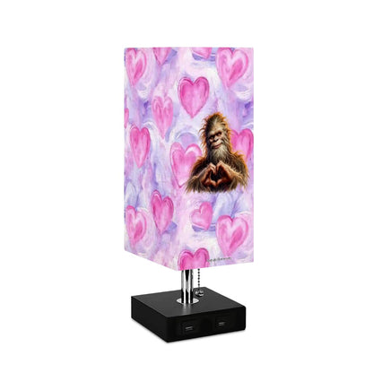 Bigfoot / Sasquatch Love, Square Table Lamp with USB Ports, Charger