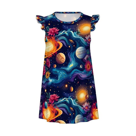 12 Galaxy Space Designs, Girl's Flutter Sleeve Nightgown