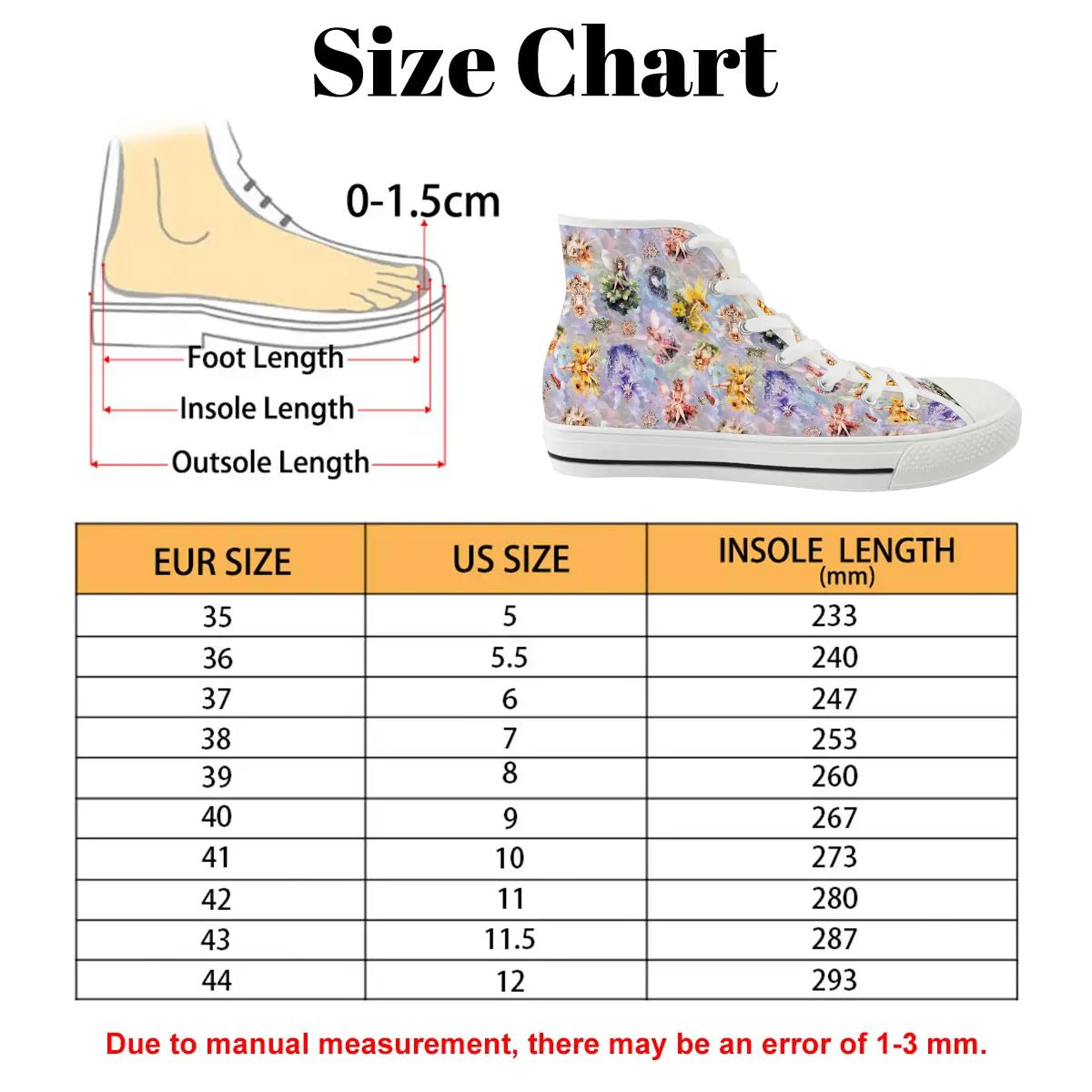 6 Fairy Designs, Women's High Top Canvas Shoes