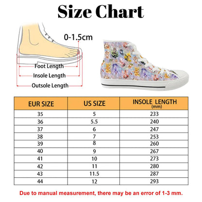 6 Fairy Designs, Women's High Top Canvas Shoes