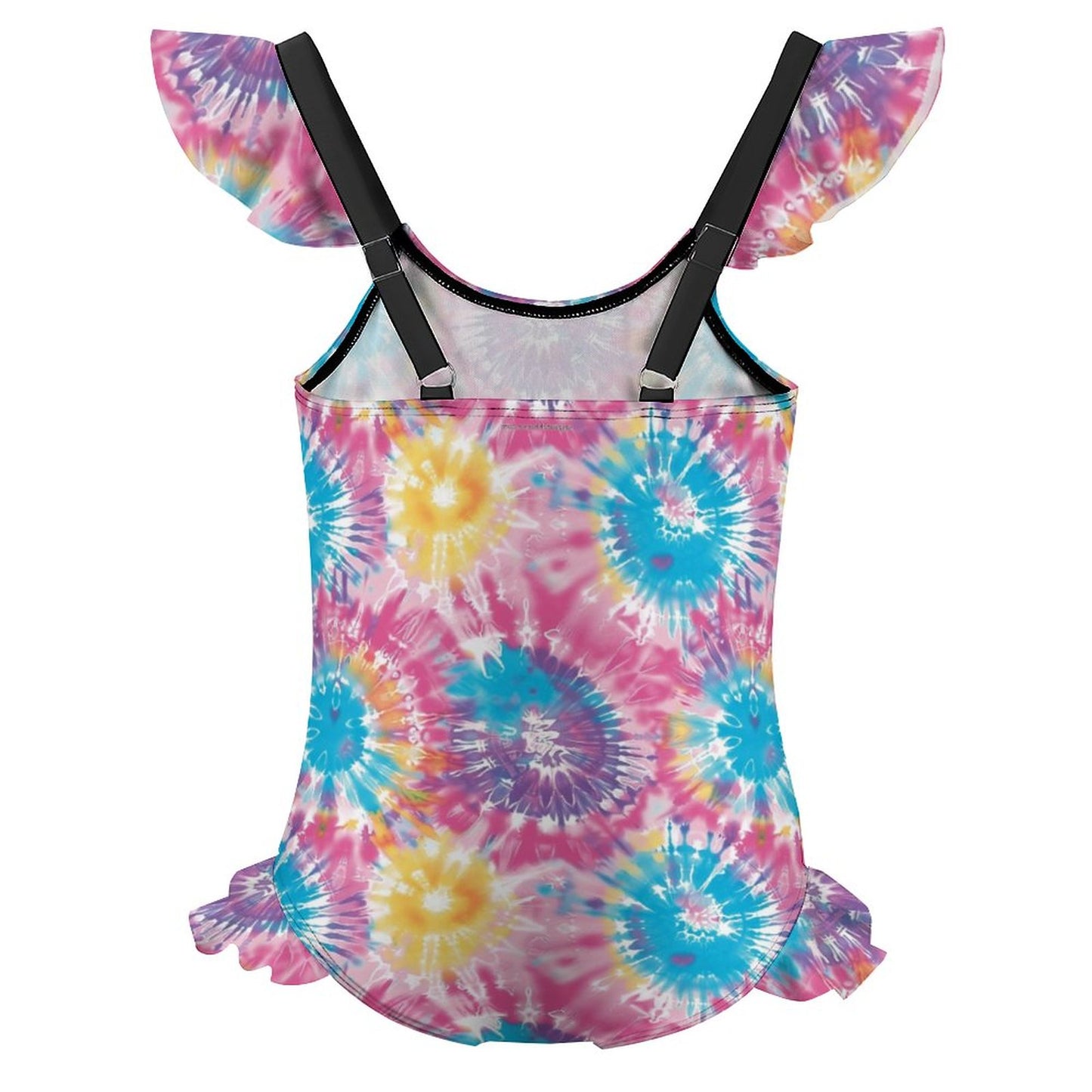 19 Tie Dye Designs, Girls One-Piece Summer Swimsuit, Ruffle Shoulder