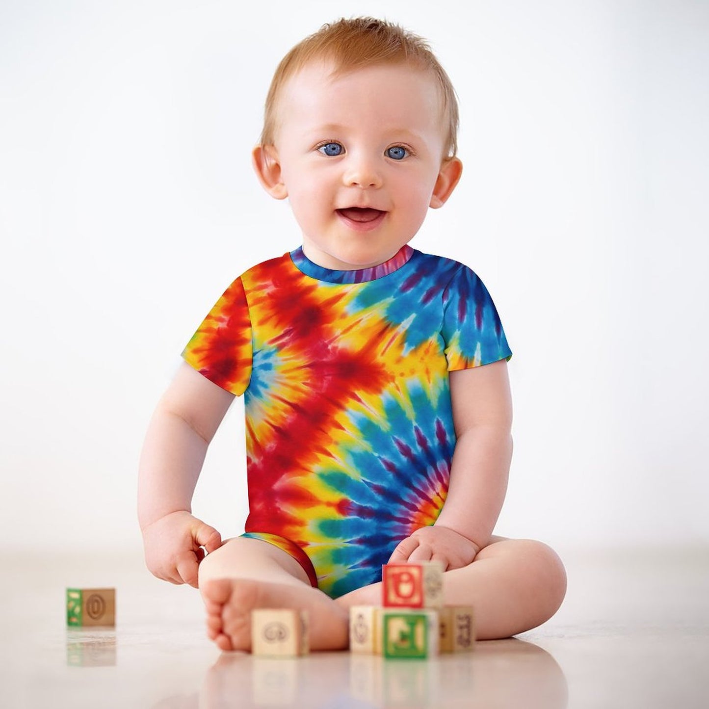 15 Tie Dye Designs, Faux Cotton Short Sleeve Baby Bodysuit Romper