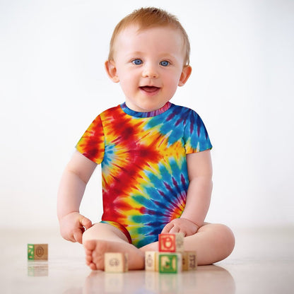15 Tie Dye Designs, Faux Cotton Short Sleeve Baby Bodysuit Romper