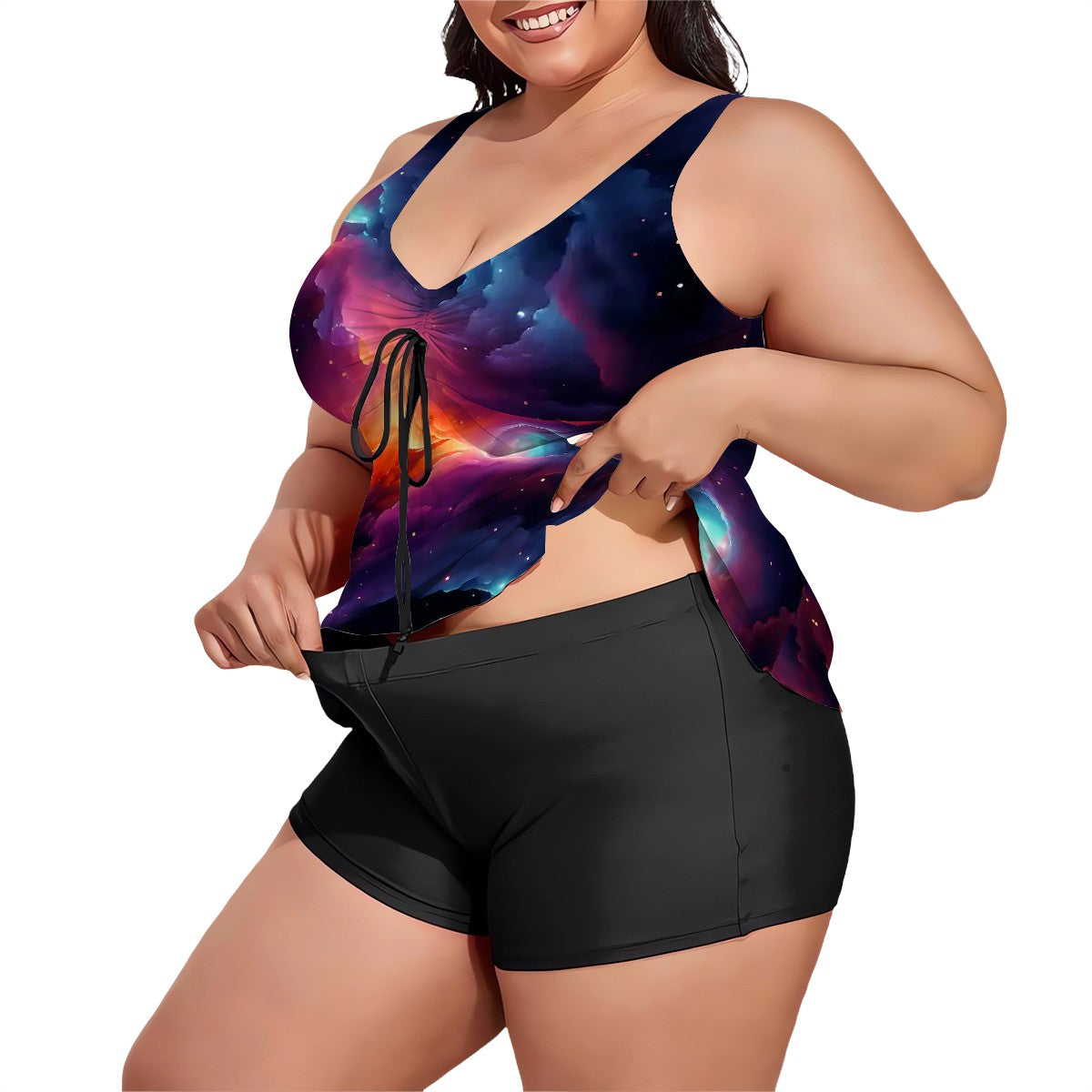 12 Galaxy, Outer Space Designs, Plus Sized Women’s Two Piece Tankini Swimsuit