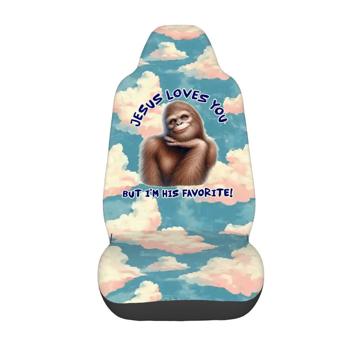 Bigfoot / Sasquatch "Jesus Loves you..", Set of 2 Front Auto Seat Cover