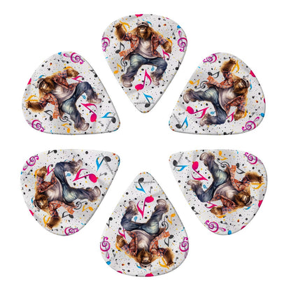 6 Guitar Picks with Keychain Snap Case- Dancing Sasquatch Bigfoot – 3 Thicknesses