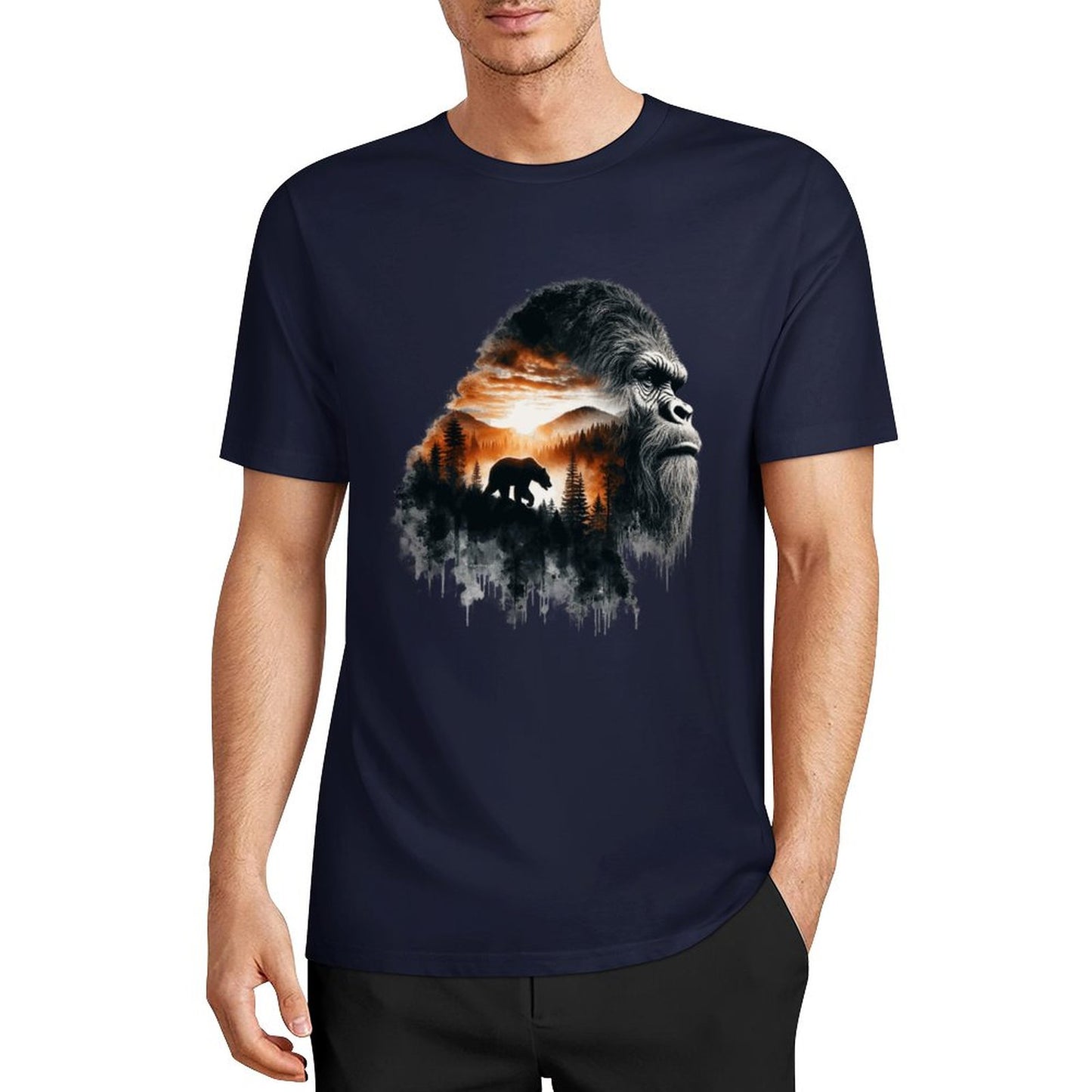 Bigfoot - Sasquatch Scenery Short Sleeve Cotton T-Shirt