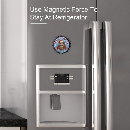 Bigfoot / Sasquatch Santa "Merry Christmas", 3” Magnetic Can Opener / Coaster / Fridge Decor