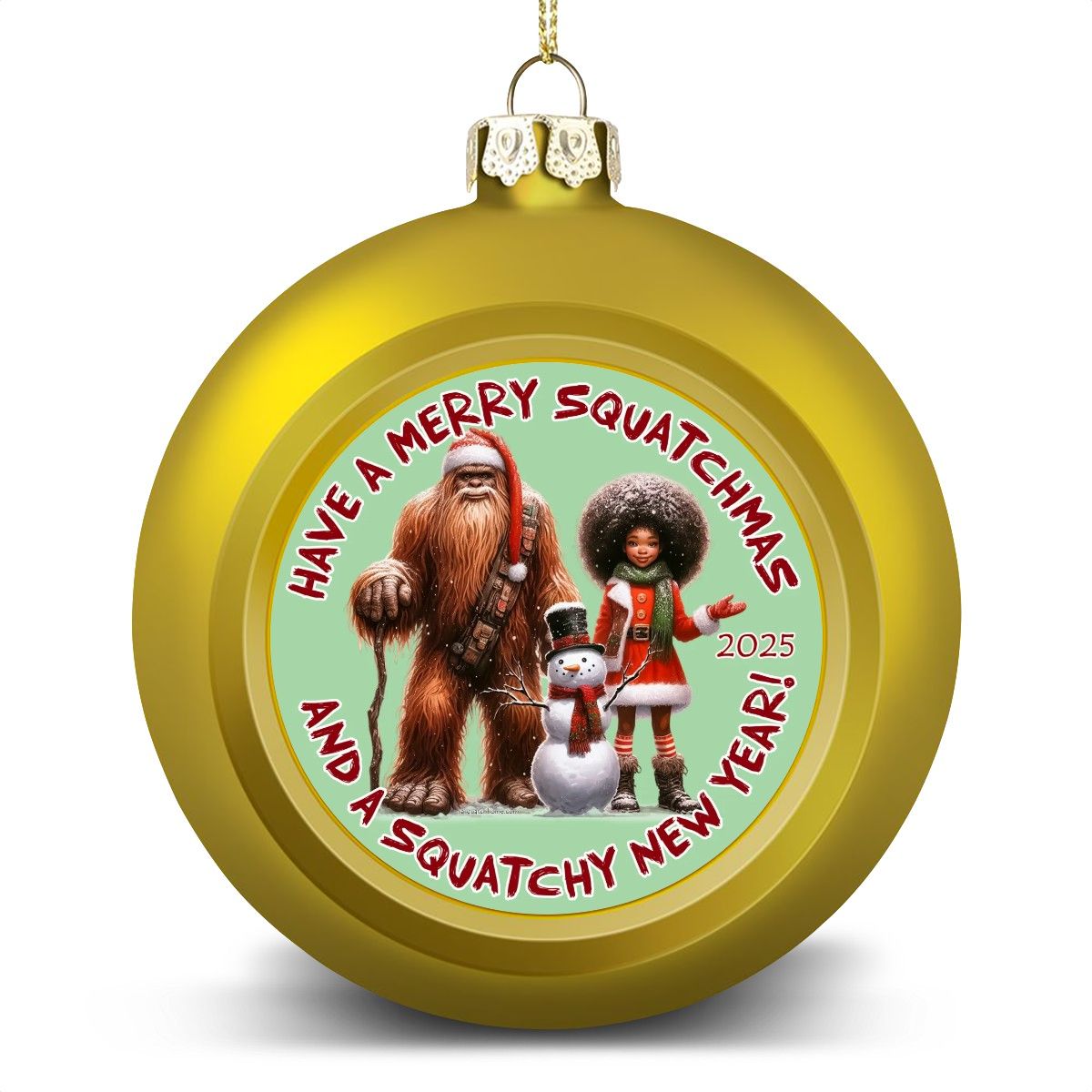 Bigfoot Sasquatch & Girl "Hairy Squatchmas..", Christmas Ball Ornaments