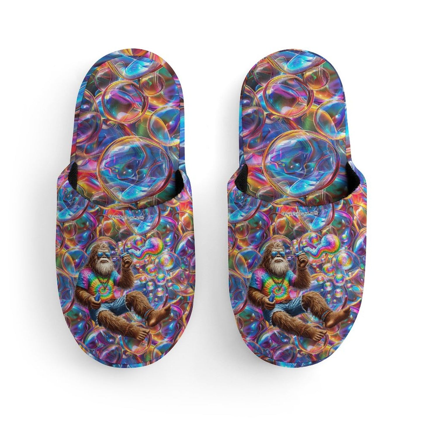 Sasquatch Bigfoot Blowing Bubbles, Flannel Children's Cotton Slippers