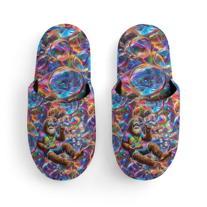 Sasquatch Bigfoot Blowing Bubbles, Flannel Children's Cotton Slippers