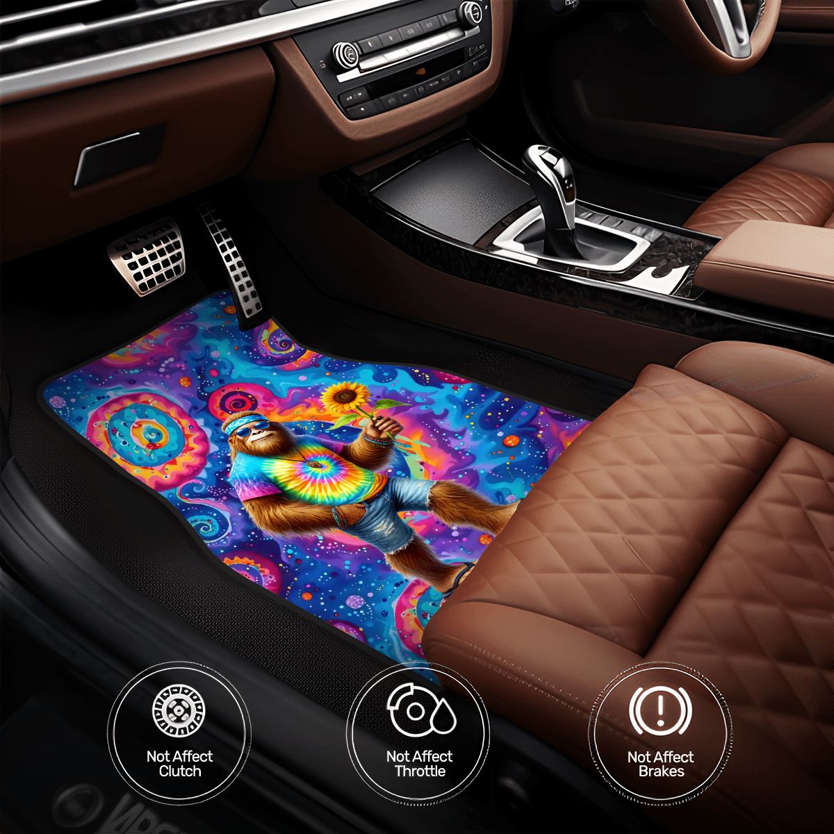 Hippie Bigfoot / Sasquatch, 4 Piece Auto Floor Mats